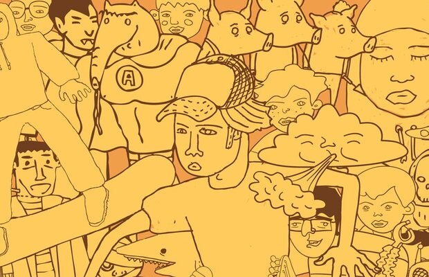 abstract art people characters in yellow