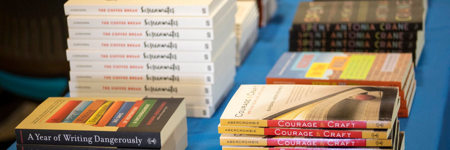 table of books from writers' program instructors