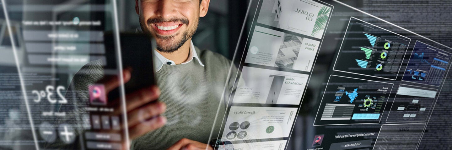 man in background with floating tabs