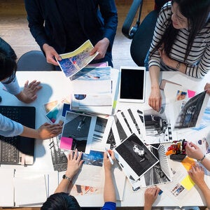 group looking at images