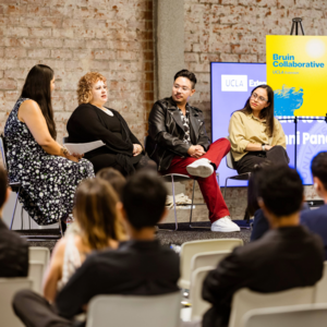 A panel of speakers talking at the Bruin Collaborative 